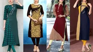Two Fabric Kurti/ Designer Kurti ideas/ Stylish kurti from Leftover Fabric/ Patch Work Kurti