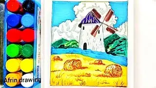গ্রীষ্মকালের দৃশ্য আঁকা।How to draw a village summer season step by step tutorial 