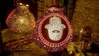 Multicolor Hamsa Hand Fatima Handmade Gourd Lamp by Rising Star