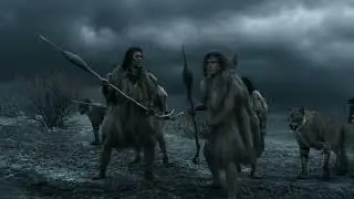 Caveman pre-historic man. Copyright free AI generated  video clip