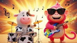 🐮 The Cow Plays Drums! 🥁 Fun Animal Band Song for Kids