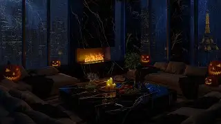 NO ADS 🌧️ Rainy Halloween Night in Paris🗼| Candle, Firelight, Thunder Sounds and Ultimate Relaxation