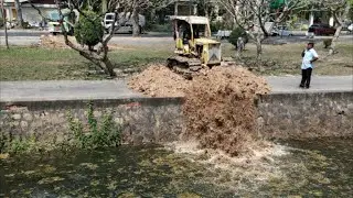 First Starting New Project!! Delete Dry POND Process by 5-T Dump & Bulldozer Komat'su D21P Pushing S