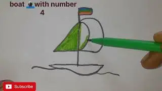 Draw a boat drawing with number 4 , easy drawing 