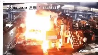 FURNACE EXPLOSION AT A METAL SMELTING FACTORY - WORKERS NARROWLY ESCAPE