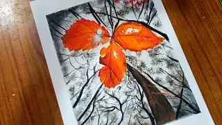Drawing Autumn  Leaves using Acrylics and Pastels || Timelapse