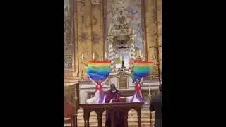 LGBTQ Pride flags fly at Catholic Church of St. Ignatius Loyola in NYC