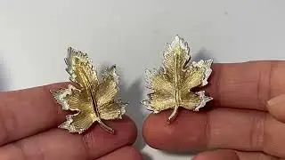Vintage Gold & Silver Tone Leaf Signed Sarah Coventry Clip On Earrings