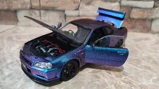 Diecast Nissan Skyline GTR R34 unboxing skala 1:24 purple original.