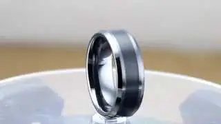 8mm Comfort Fit Black Ceramic Ring with Classic Wood Inlay Ring