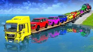 Flatbed Truck McQueen | Перевозка на грузовике &mdash; Выбоина против машины №42 | Геймплей BeamNG.Drive