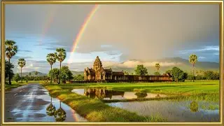 Amazing Temple Sunrise in Cambodia | Luxurious Gold Frame TV Art 4K Wallpaper