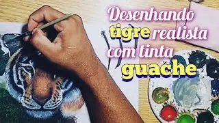 Desenhando tigre realista com tinta guache