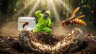 Giant Hornets Hunting: Face to Face with the Wasp Queen - The Nest Erupts in Chaos!