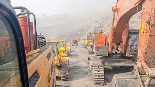 GIANT SANY SKT 105s CARRYING OVER BURDEN SOIL AT COAL MINING AND LOADING BIG 🎯 HITACHI EXCAVATOR 