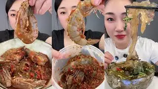【Yummy】Double pepper sauce shrimp+stuffed shrimp+sour and spicy jellyfish🦐🍋🧄🌶#mukbang#asmr#Seafood