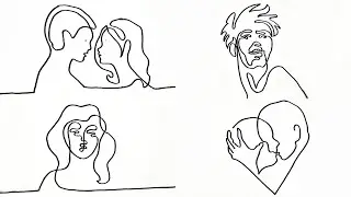 One Line Art Challenge ! Easy 24 one line drawings tutorial ! Single Line Drawings