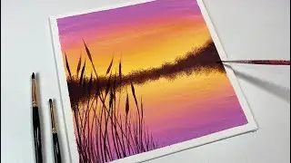 Acrylic Painting for Beginners / Yellow to Purple Sunset / Easy Acrylic Painting on Canvas
