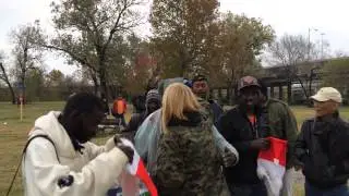 Cathy Harper donates cookies and blankets to homeless women and men