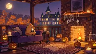 Cozy Haunted Halloween Patio Retreat👻🎃 Crackling Fireplace & Lofi Deep Focus to study/work/relax