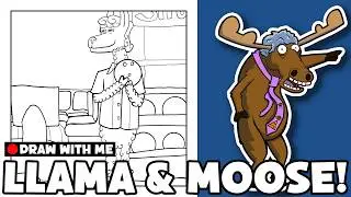Coloring Book Page Design: Llama & the Mad Moose! [[Chill Art Stream]]