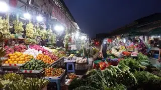Evening Food Market At Phsa Trey Green Lake - Walking Around Trey Green Lake Market At Night Sen Sok