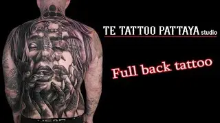 Full back tattoo, woman's face