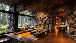 Cozy Stone Cabin Interior | Warm Rustic Living Space in Nature