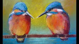 Two kingfishers with pastels