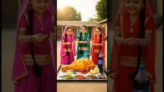 Tiny Girls Fry Giant Chicken Leg in Village Kitchen | Punjabi Style Cooking Fun | Giant Food