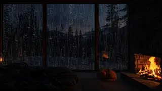 Rain Sounds for Sleeping Cabin | Heavy Rain, Dark Cozy Fireplace Ambience day#11