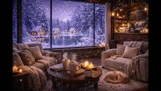 Cozy Winter Caf&eacute; in Snowy Forest ☕❄️ | Soft Jazz Music & Snowstorm Sounds | Relax, Study, Unwind