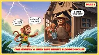 Can Monkey Save Bubu&rsquo;s Flooded House? | Rainy Adventure Part 1 | Fun Monkey Cartoon