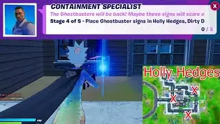 Place Ghostbuster signs in Holly Hedges, Dirty Docks, or Pleasant Park - Stage 4 of 5