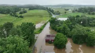 Aerial footage of flooding in New Haven, Vermont