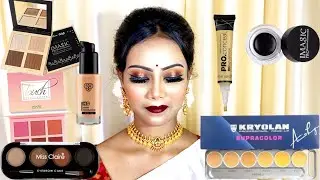 Traditional Indian Makeup with White Saree and Red Blouse & Gold Jewellery