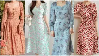 new floral midi dress frock design ideas 2024