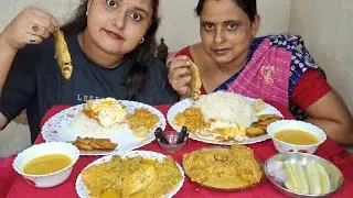 Earing Spicy pomfret fish Challenge🥵 | Mom Vs Daughte😋 | pomfret fish curry and Rice Challenge🤤 | 