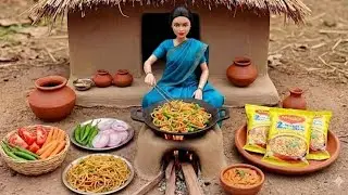 Miniature Village Women Cooking Spicy Masala Noodles ASMR 🤤 | Rural Tiny Kitchen Story #food #asmr