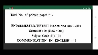POLYTECHNIC FIRST/1st SEMESTER  COMMUNICATION ENGLISH QUESTION PAPER 2019 | DIPLOMA 1st sem question