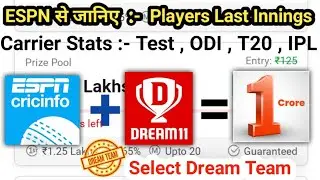 ESPN Cricinfo + Dream11 + 1 Crore , Player Last Innings , Carrier Stats ,  Head To Head , vs Team