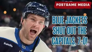 JET GREAVES FIRST CAREER SHUTOUT! 🧱 Blue Jackets Shut Out the Capitals, 7-0 | Postgame Media