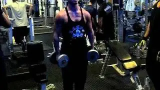 Luke Osborne Bodybuilding. Training Shoulders. 17.5 kg dumbells.