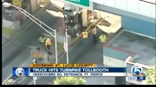 Worker hurt after truck hits tollbooth