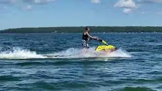 Vintage Kawasaki 650sx standup Jetski in action.