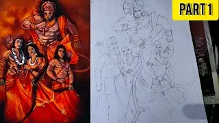 Sita, Ram, Laxman, Hanuman in one Frame Drawing || Part 1 ||Step By Step