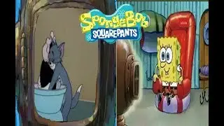 spongebob watching tom and jerry in his TV