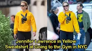 Jennifer Lawrence in Yellow Sweatshirt at Going to the Gym in NYC