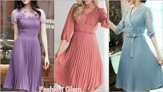 New Mid Calf Pleated A-Line Georgette Midi Dresses For Ladies/Plain Skater Dress