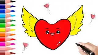 How to draw heart with wings for kids | Cute Heart Drawing | Kids Drawing Place